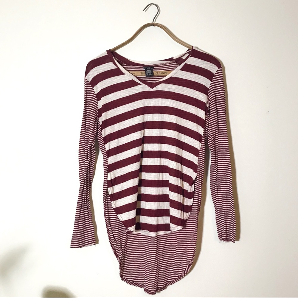 Rue21 striped longsleeve shirt maroon tan off-white medium